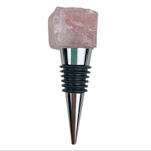 Pink Rose Quartz stone wine bottle topper silver crystal wine stopper rough cut